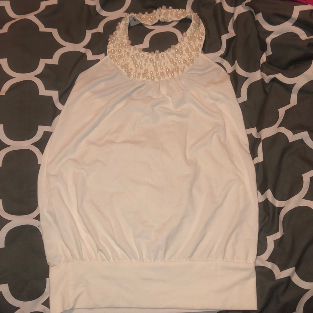 Beaded white Charlotte Russe halter top